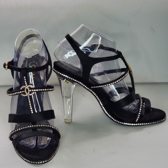 RARE Classic Authentic Chanel G29635 Strass CC Clear Heel Sandals - EU 39/US 8.5 - Picture 3 of 9
